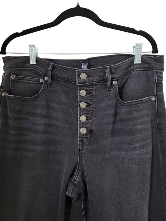 GAP Size 14/32 Washed Black Button Fly Flare Leg Jeans, Raw/Frayed Hem - Picture 2 of 15